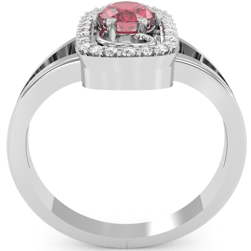 Split Band Pink Tourmaline Diamond Cocktail Ring In 14k White Gold