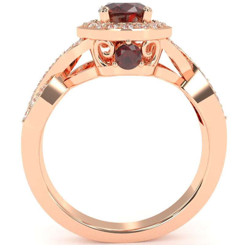 Three Stone Lab-Created Ruby Diamond Peekaboo Halo Engagement Ring In 14k Rose Gold