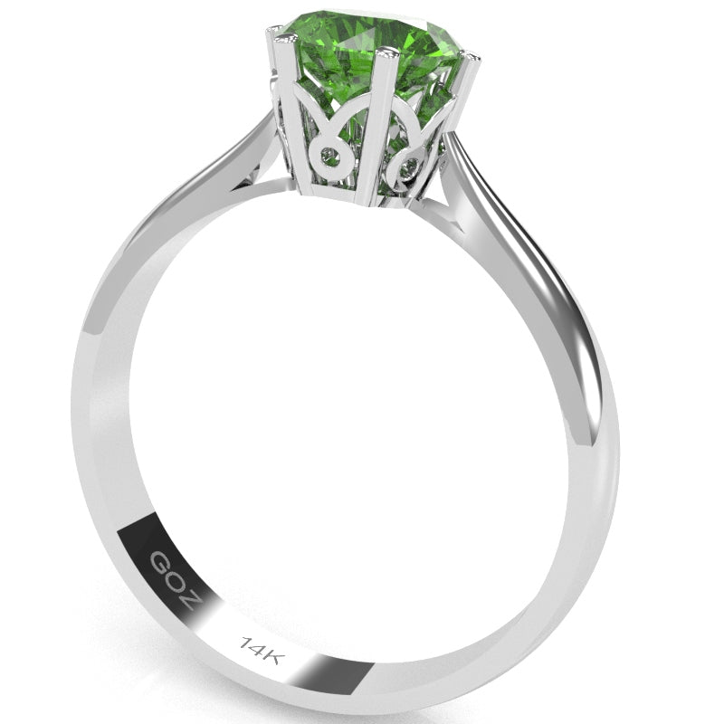 Crown Setting Peridot Engagement Ring In 14k White Gold
