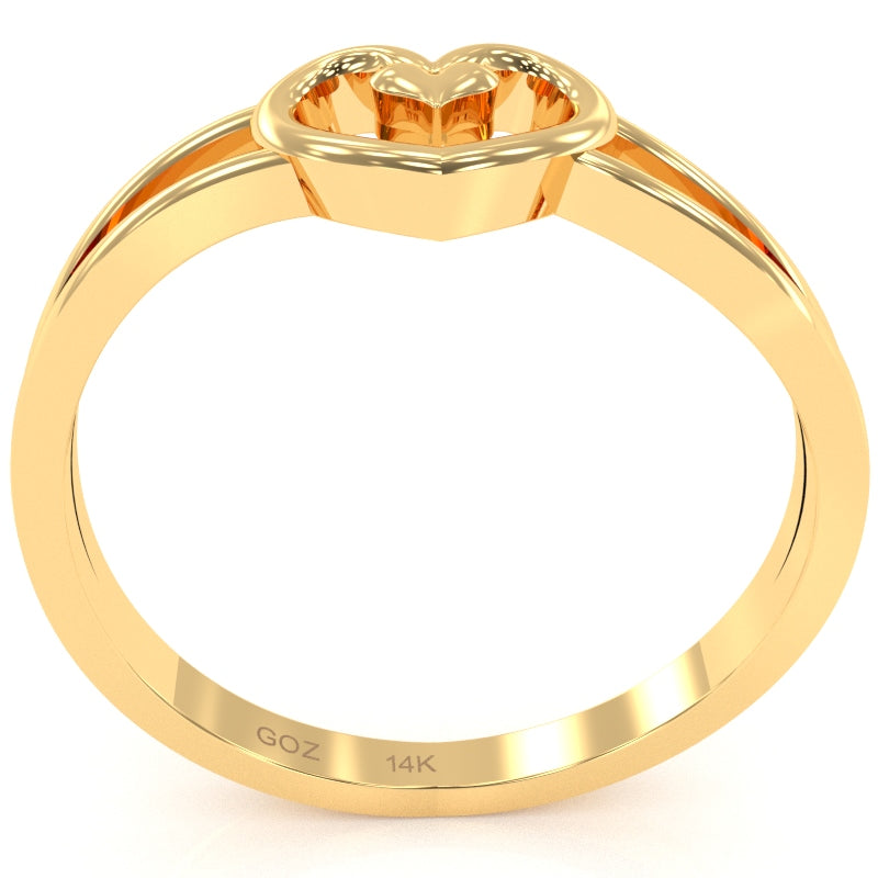 Split Shank Heart-In-Heart Love Ring In Solid 14k Yellow Gold
