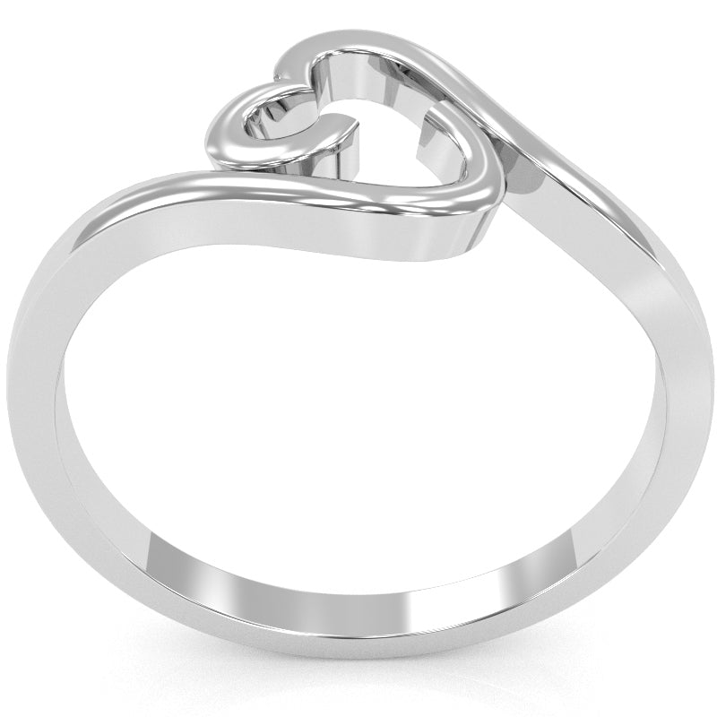 Curly Heart Love Ring In Solid 14k White Gold