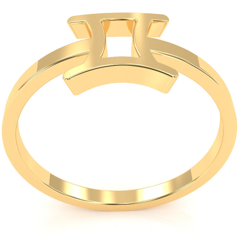 Gemini Zodiac Sign Ring In Solid 10k Yellow Gold