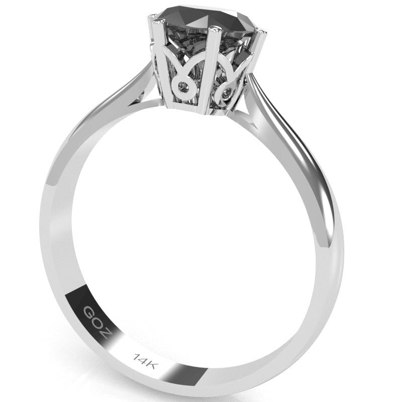 Crown Setting Black Onyx Engagement Ring In 14k White Gold