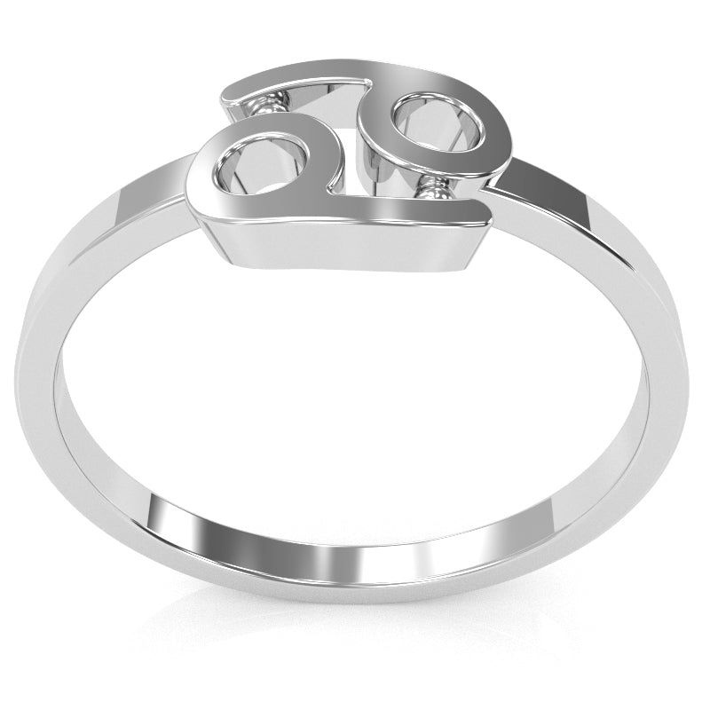 Cancer Zodiac Sign Ring In Solid 14k White Gold