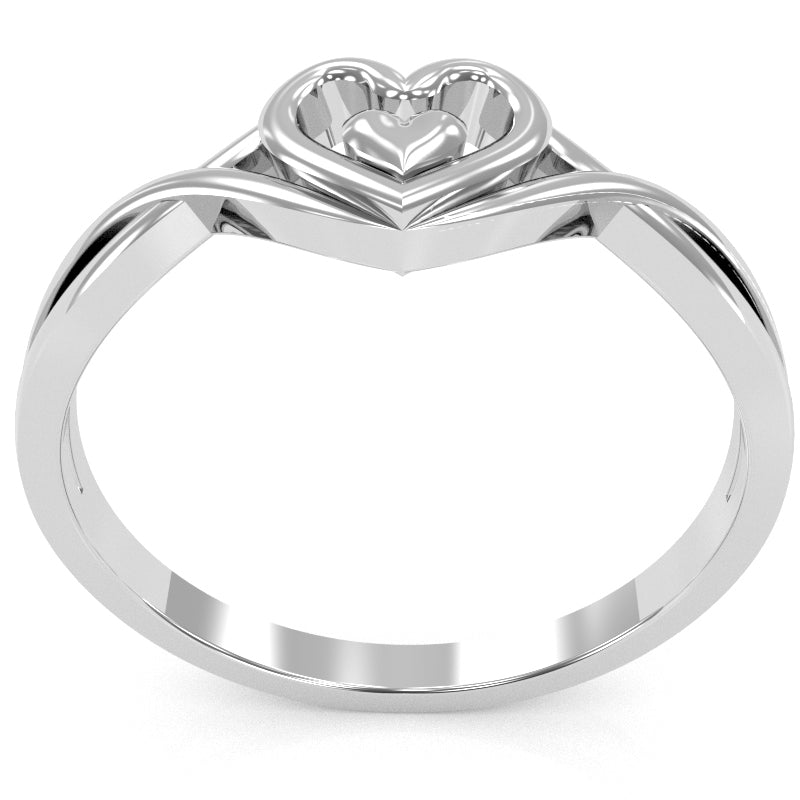 Twisted Heart-In-Heart Love Ring In Solid 14k White Gold
