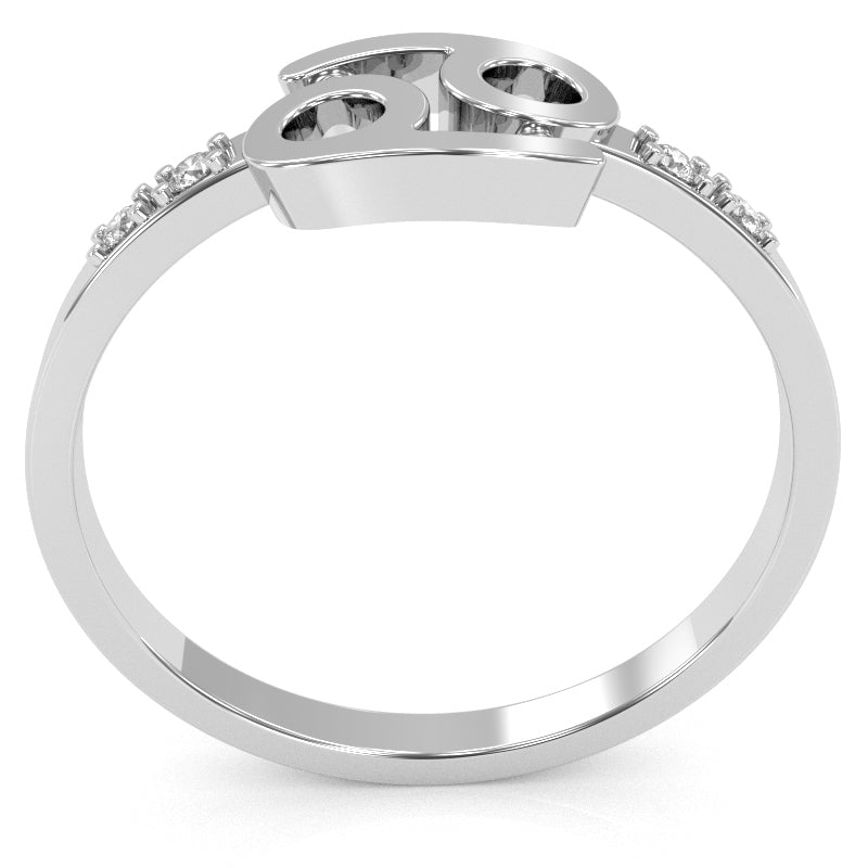 Cancer Zodiac Sign Diamond Ring In Solid 14k White Gold