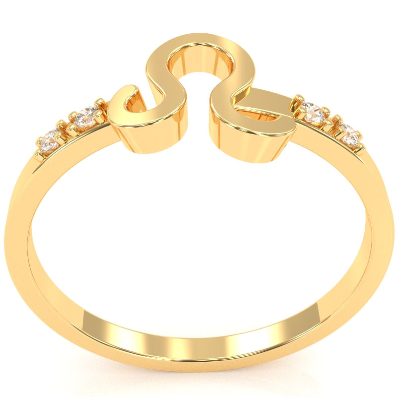 Leo Zodiac Sign Diamond Ring In Solid 14k Yellow Gold