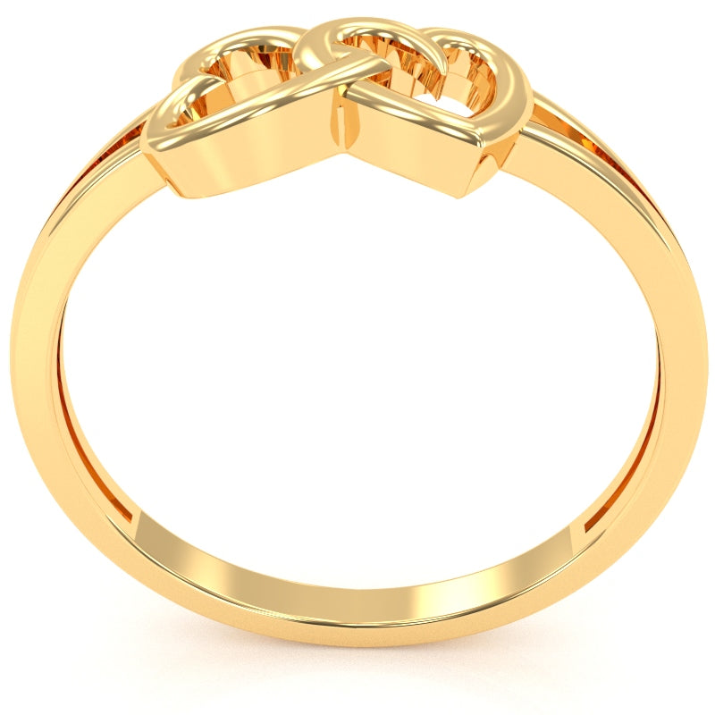Double Heart Love Ring In Solid 14k Yellow Gold