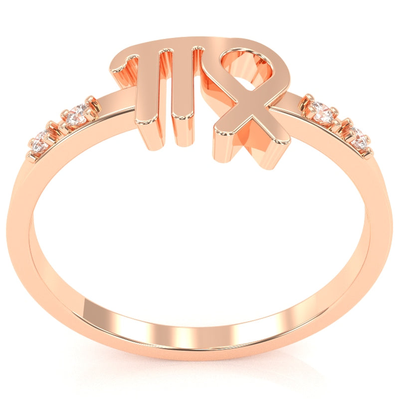 Virgo Zodiac Sign Diamond Ring In Solid 14k Rose Gold