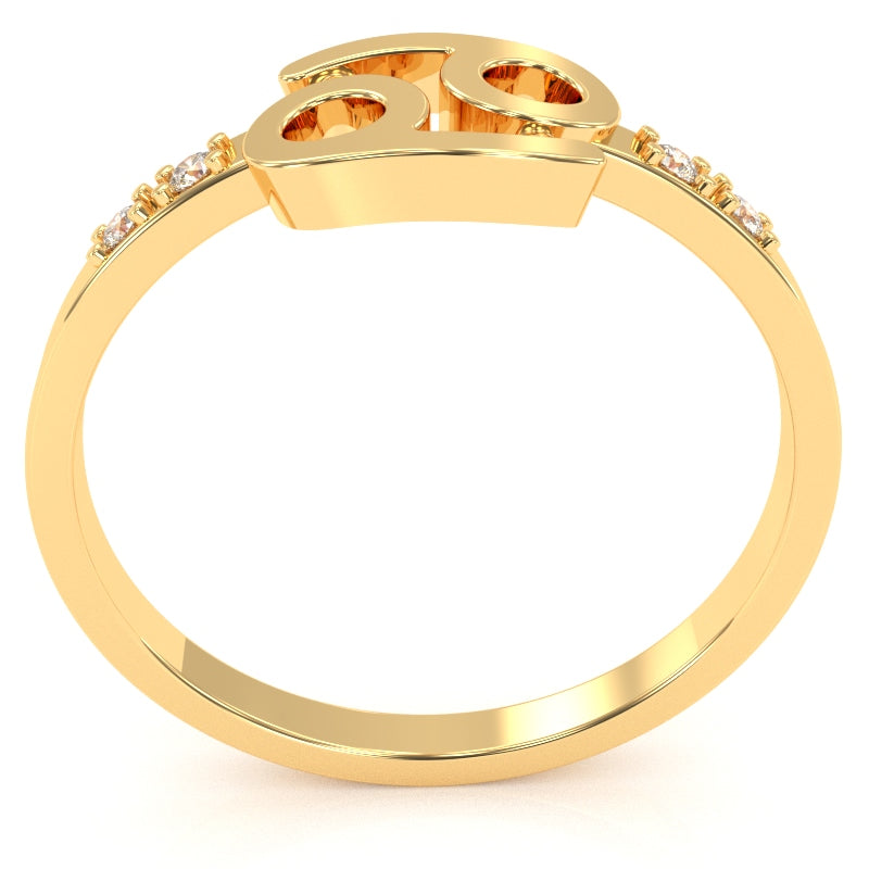 Cancer Zodiac Sign Diamond Ring In Solid 14k Yellow Gold