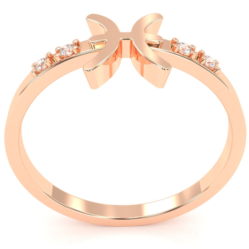 Pisces Zodiac Sign Diamond Ring In Solid 14k Rose Gold
