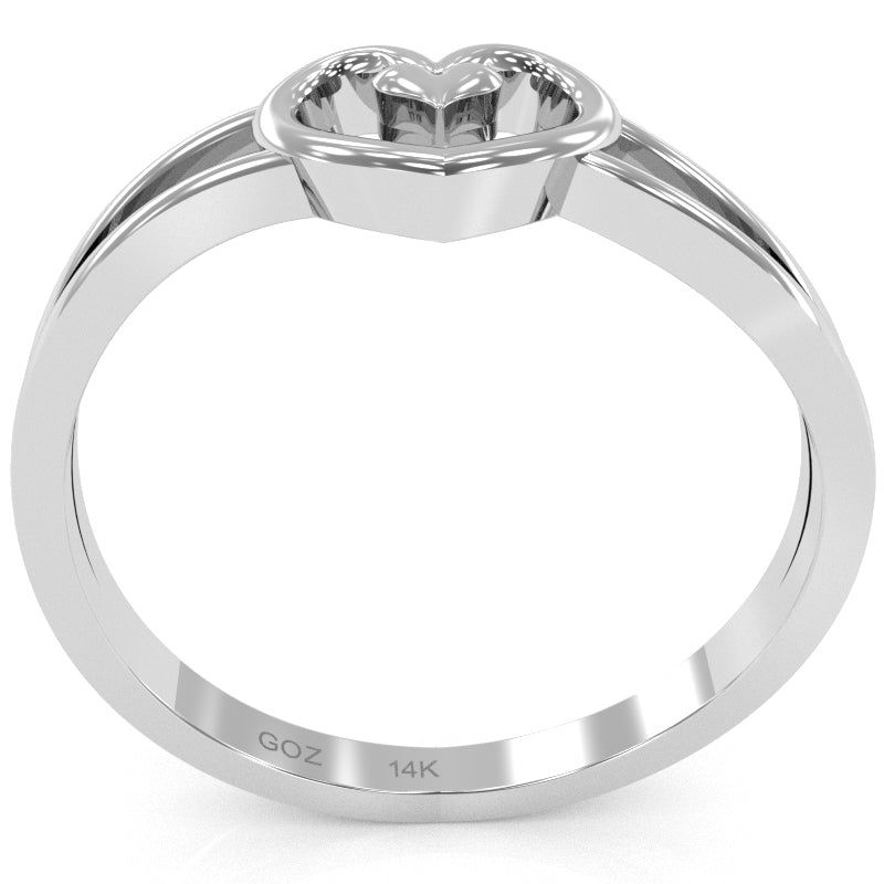 Split Shank Heart-In-Heart Love Ring In Solid 14k White Gold