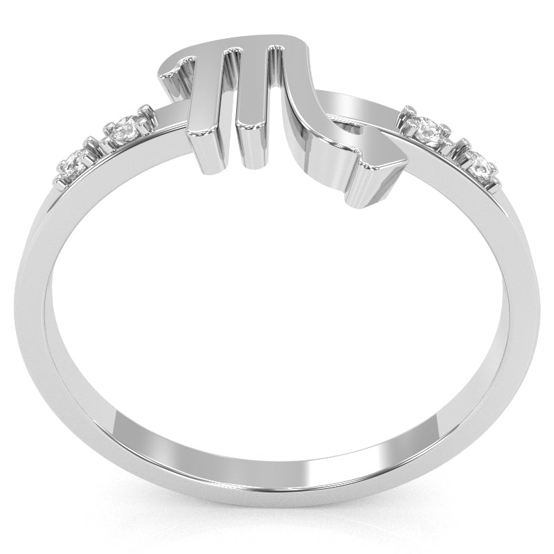 Scorpio Zodiac Sign Diamond Ring In Solid 14k White Gold
