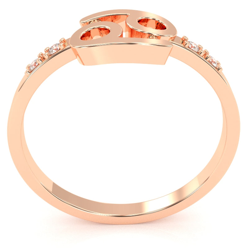 Cancer Zodiac Sign Diamond Ring In Solid 10k Rose Gold