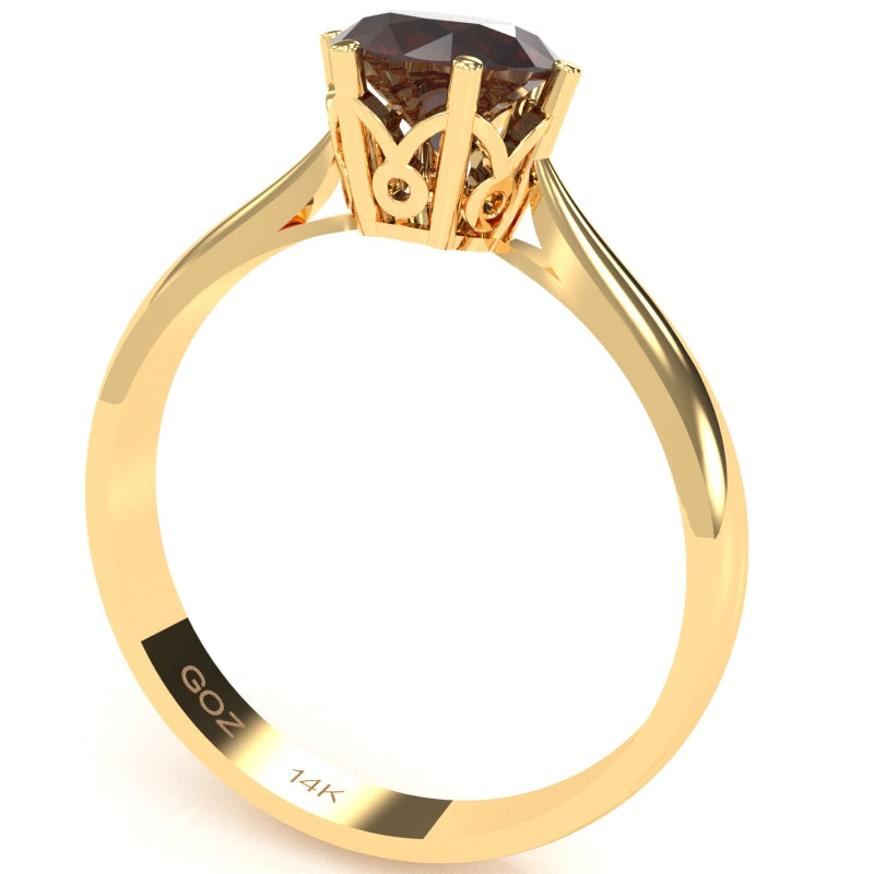 Crown Setting Garnet Engagement Ring In 14k Yellow Gold