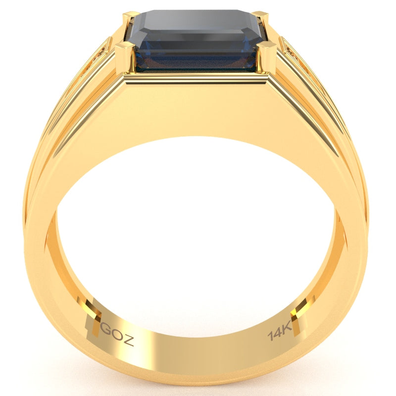 Men's Lab-Created Sapphire Diamond Channel Ring In Solid 14k Yellow Gold