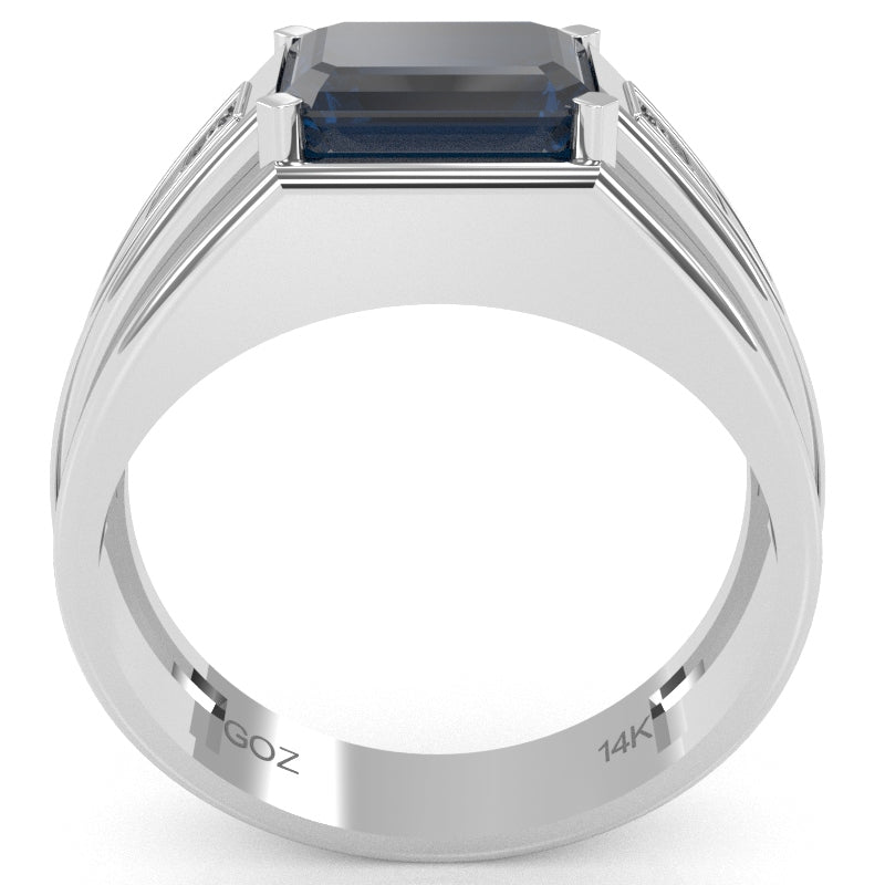 Men's Lab-Created Sapphire Diamond Channel Ring In Solid 14k White Gold
