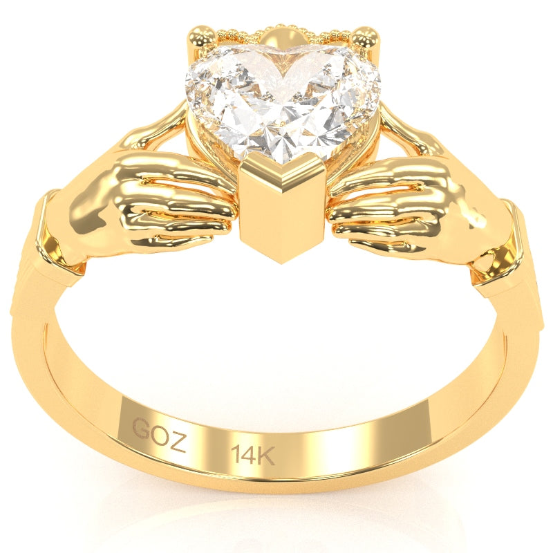Claddagh White Topaz Ring In Solid 14k Yellow Gold