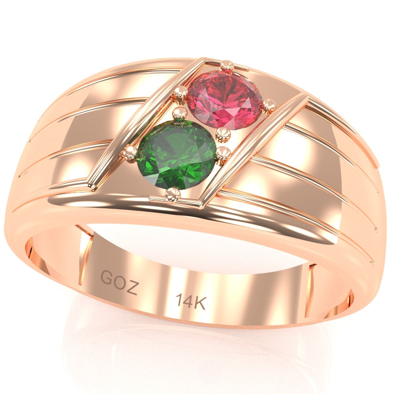 Men's Two Gemstone Birthstone Designer Ring In 14k Rose Gold