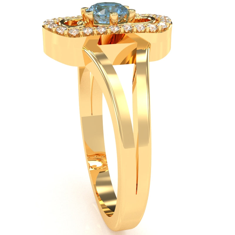 Split Band Blue Topaz Diamond Cocktail Ring In 14k Yellow Gold