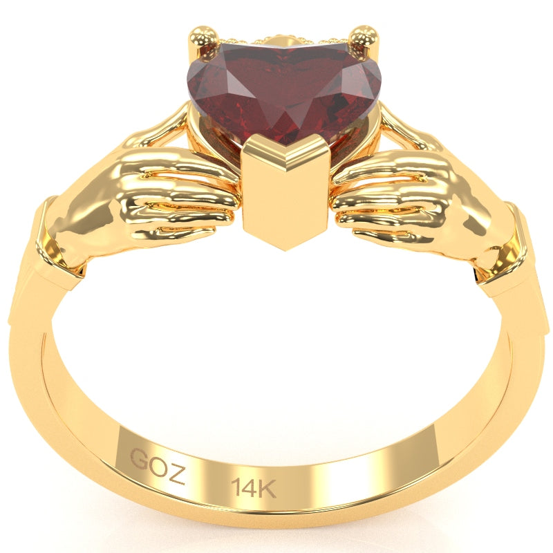 Claddagh Lab-Created Ruby Ring In Solid 14k Yellow Gold