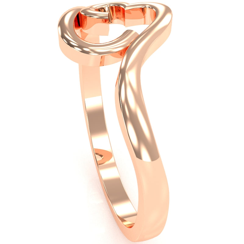 Curly Heart Love Ring In Solid 14k Rose Gold