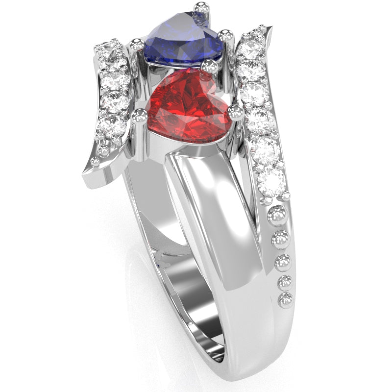 Double Heart Gemstone Diamond Promise Ring In 14k White Gold