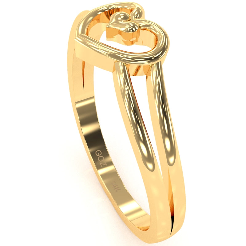 Split Shank Heart-In-Heart Love Ring In Solid 14k Yellow Gold