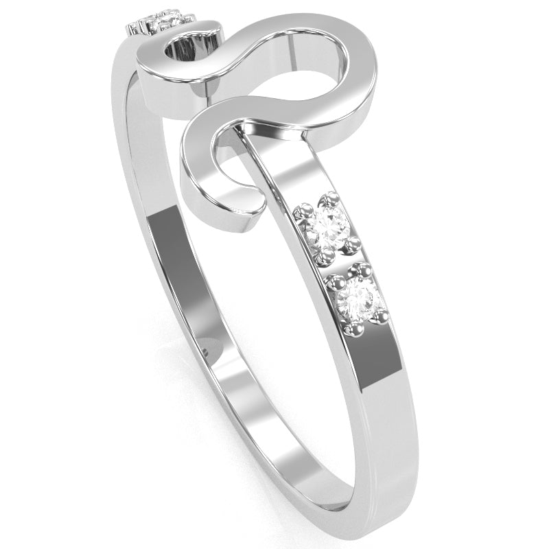Leo Zodiac Sign Diamond Ring In Solid 14k White Gold