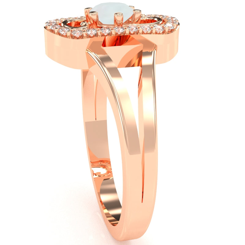 Split Band Opal Diamond Cocktail Ring In 14k Rose Gold