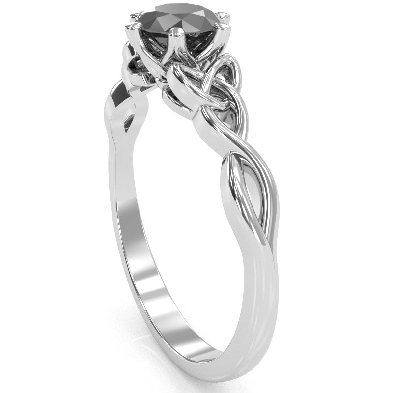 Celtic Trinity Knot Black Onyx Engagement Ring In 14k White Gold