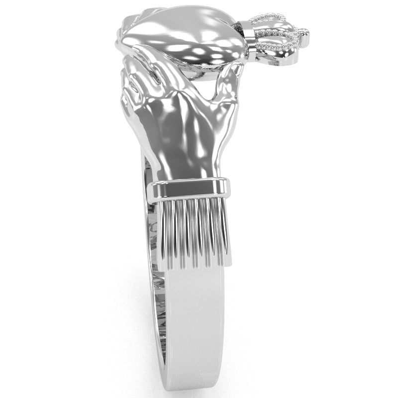 Men's Classic Claddagh Ring In Solid 14k White Gold