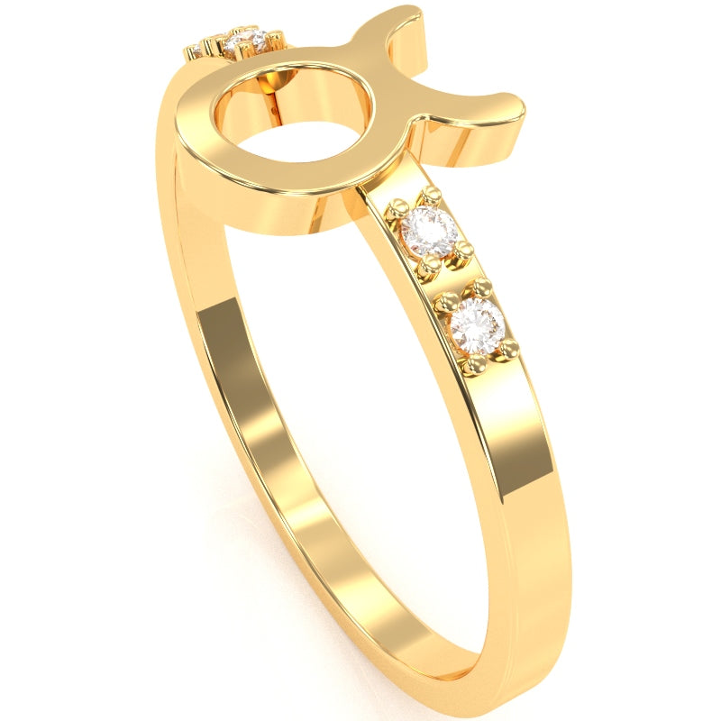 Taurus Zodiac Sign Diamond Ring In Solid 14k Yellow Gold