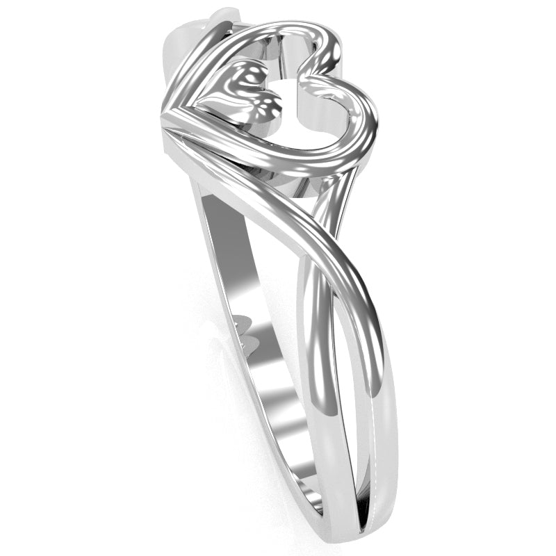 Twisted Heart-In-Heart Love Ring In Solid 14k White Gold