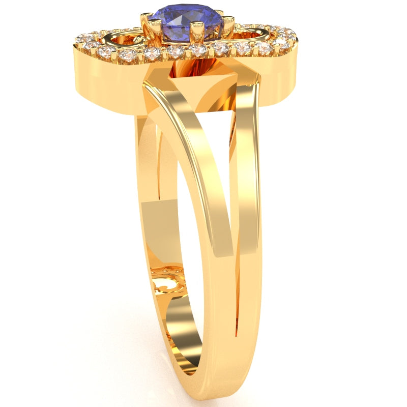 Split Band Tanzanite Diamond Cocktail Ring In 14k Yellow Gold