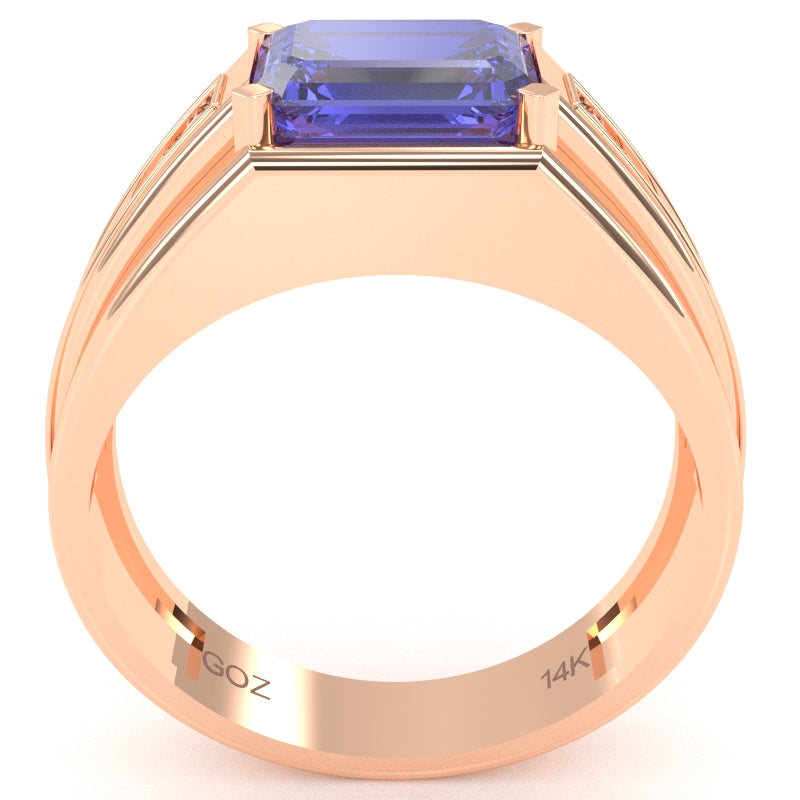 Men's Tanzanite Diamond Channel Ring In Solid 14k Rose Gold