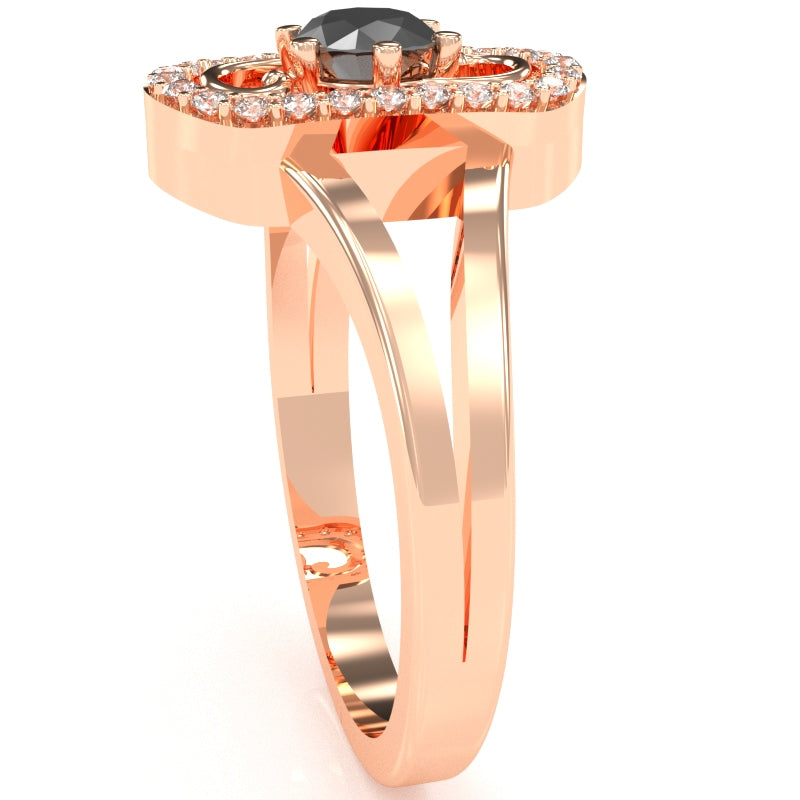 Split Band Black Onyx Diamond Cocktail Ring In 14k Rose Gold