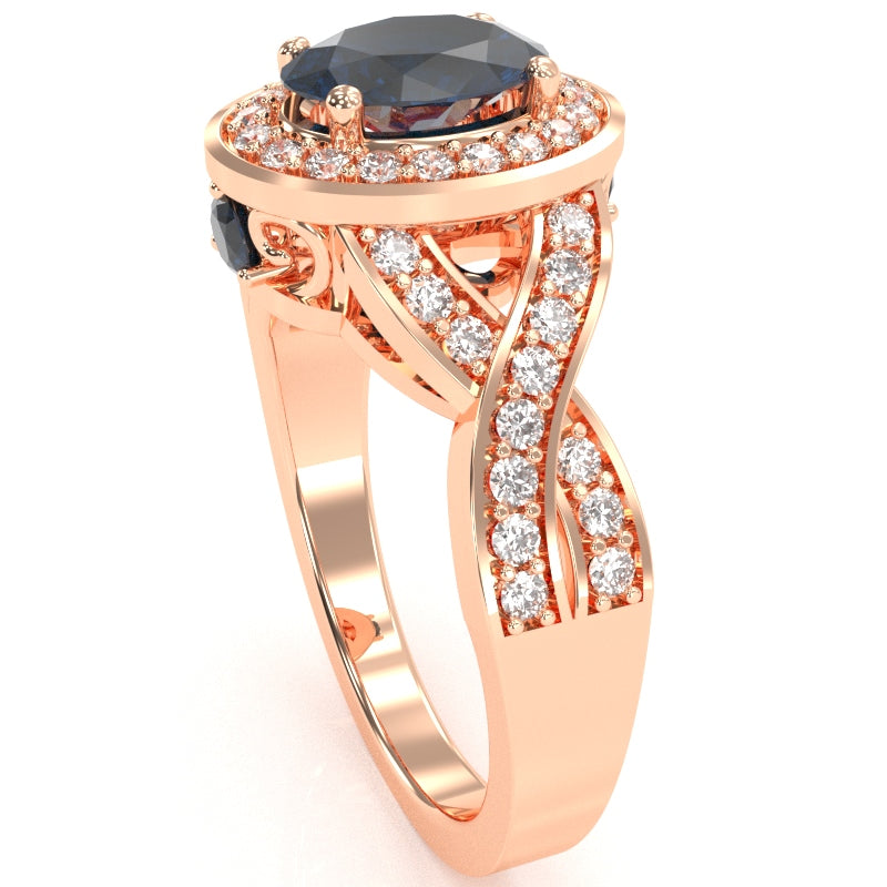Three Stone Lab-Created Sapphire Diamond Peekaboo Halo Engagement Ring In 14k Rose Gold
