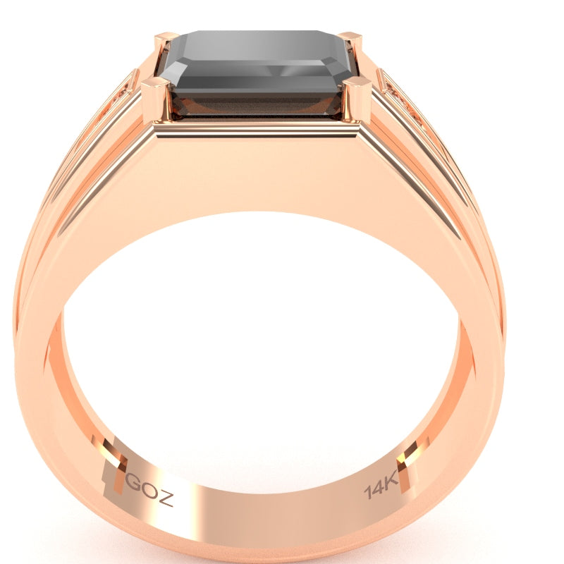 Men's Black Onyx Diamond Channel Ring In Solid 14k Rose Gold