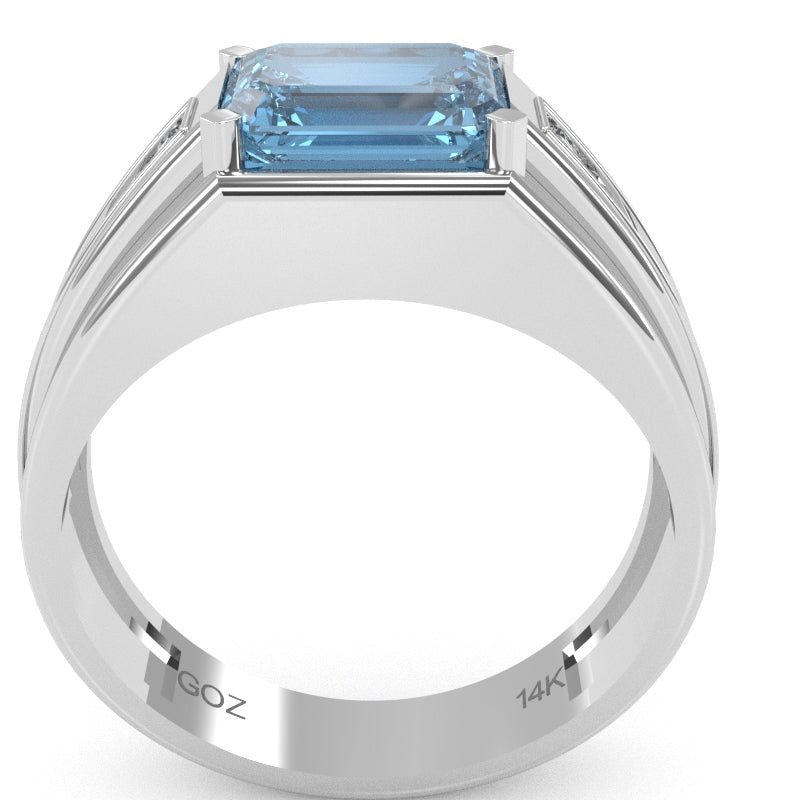 Men's Blue Topaz Diamond Channel Ring In Solid 14k White Gold