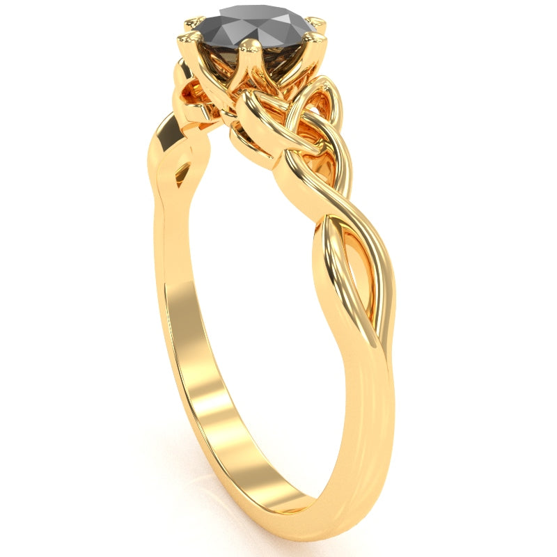 Celtic Trinity Knot Black Onyx Engagement Ring In 14k Yellow Gold