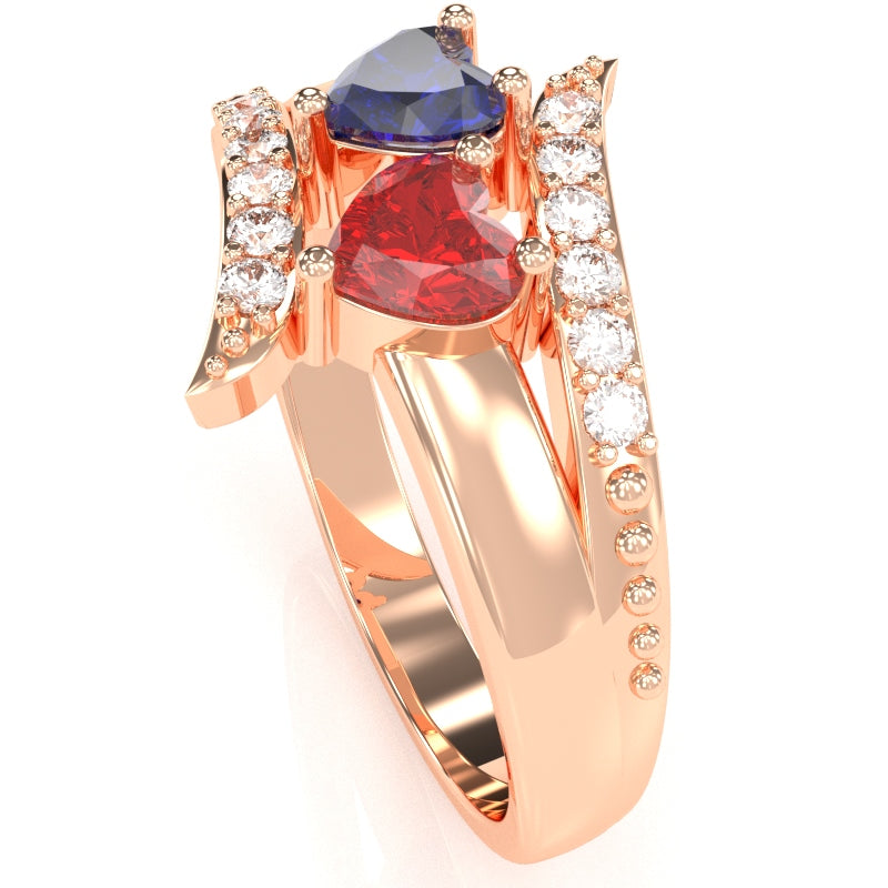 Double Heart Gemstone Diamond Promise Ring In 14k Rose Gold