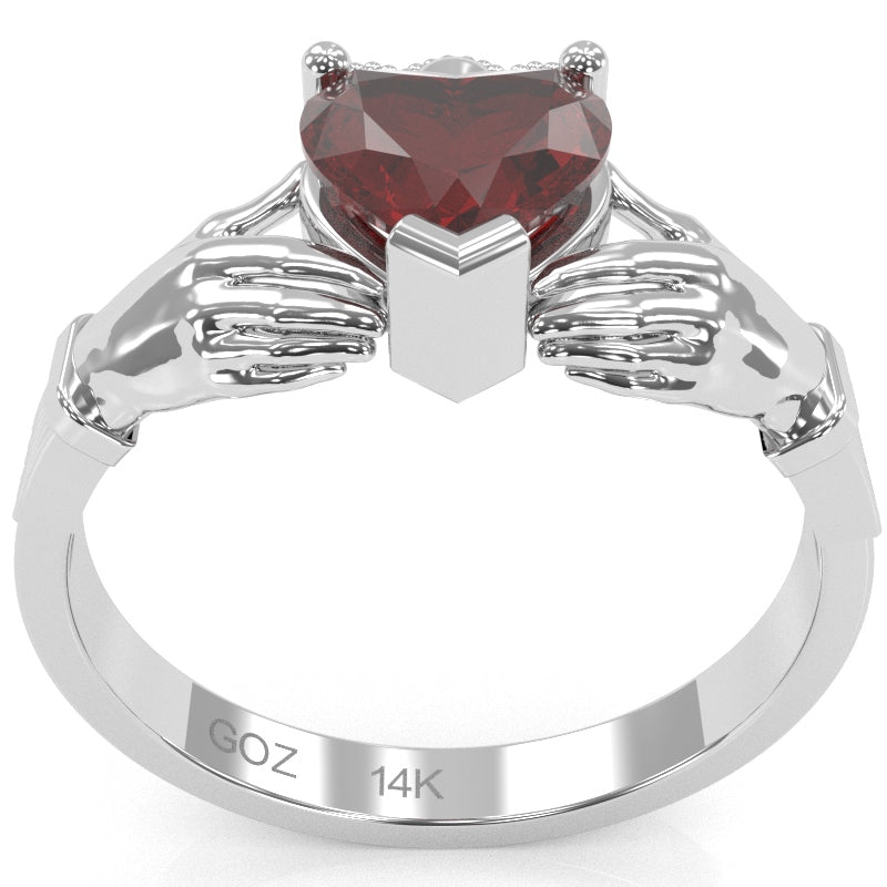 Claddagh Lab-Created Ruby Ring In Solid 14k White Gold