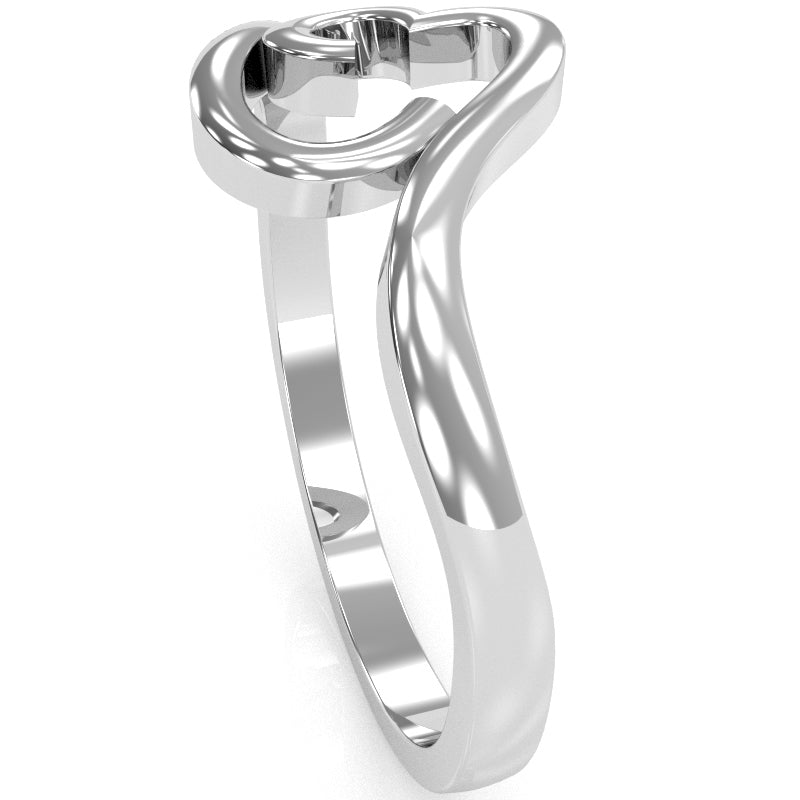 Curly Heart Love Ring In Solid 14k White Gold