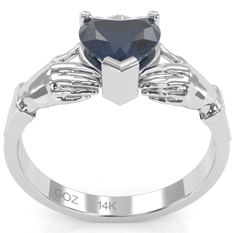 Claddagh Lab-Created Sapphire Ring In Solid 14k White Gold