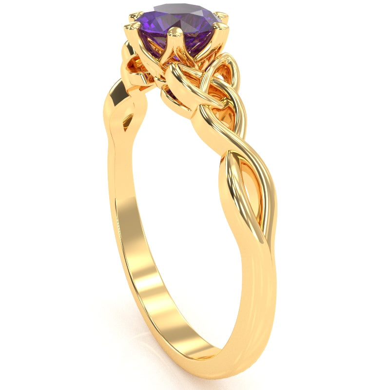 Celtic Trinity Knot Amethyst Engagement Ring In 14k Yellow Gold