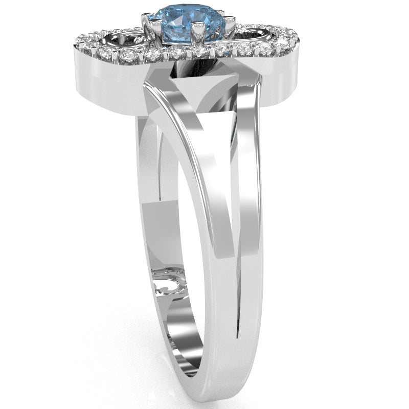 Split Band Blue Topaz Diamond Cocktail Ring In 14k White Gold