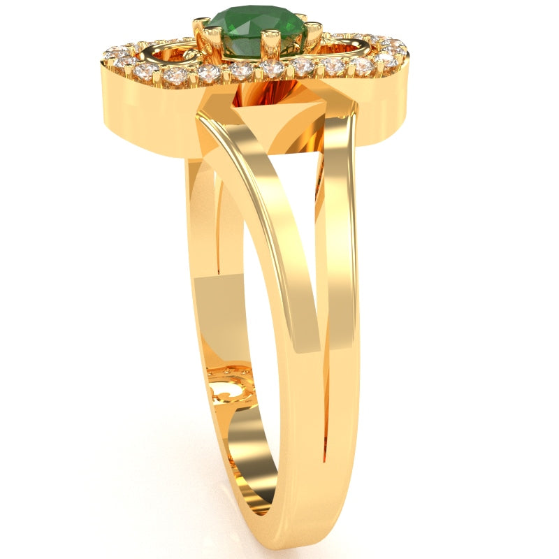 Split Band Emerald Diamond Cocktail Ring In 14k Yellow Gold