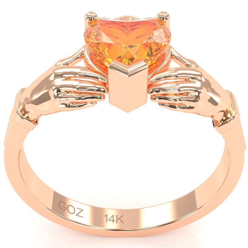 Claddagh Citrine Ring In Solid 14k Rose Gold