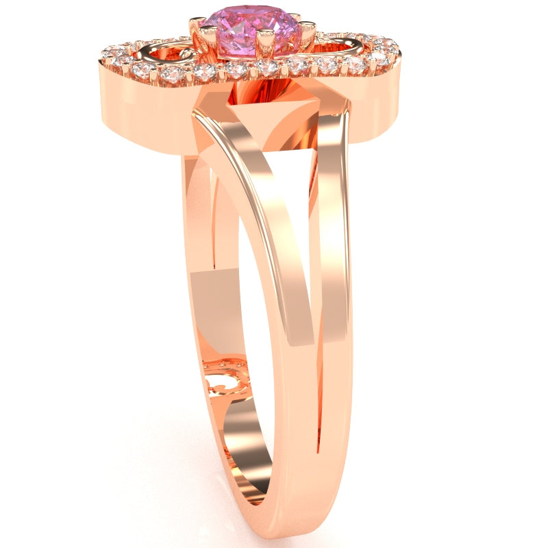 Split Band Lab-Created Pink Sapphire Diamond Cocktail Ring In 14k Rose Gold